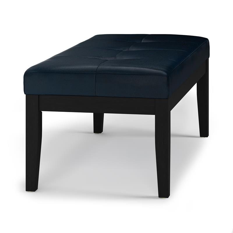 Pemberly Row Tufted Vegan Leather Ottoman Bench in Distressed Dark Blue