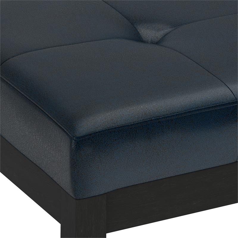 Pemberly Row Tufted Vegan Leather Ottoman Bench in Distressed Dark Blue