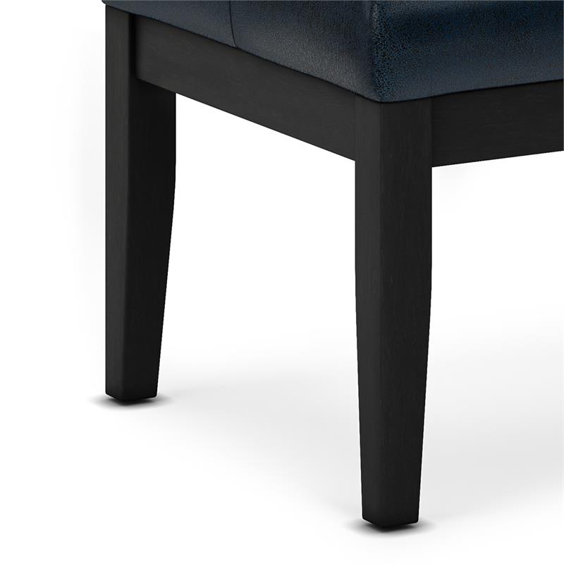 Pemberly Row Tufted Vegan Leather Ottoman Bench in Distressed Dark Blue