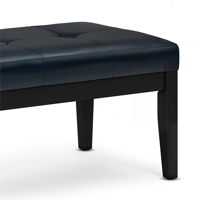 Pemberly Row Tufted Vegan Leather Ottoman Bench in Distressed Dark Blue