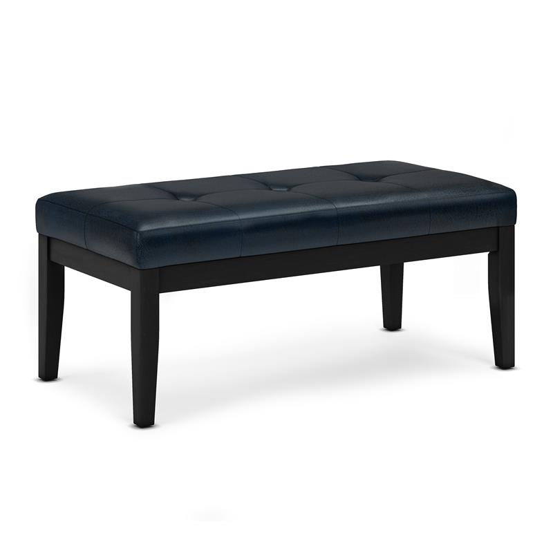 Pemberly Row Tufted Vegan Leather Ottoman Bench in Distressed Dark Blue