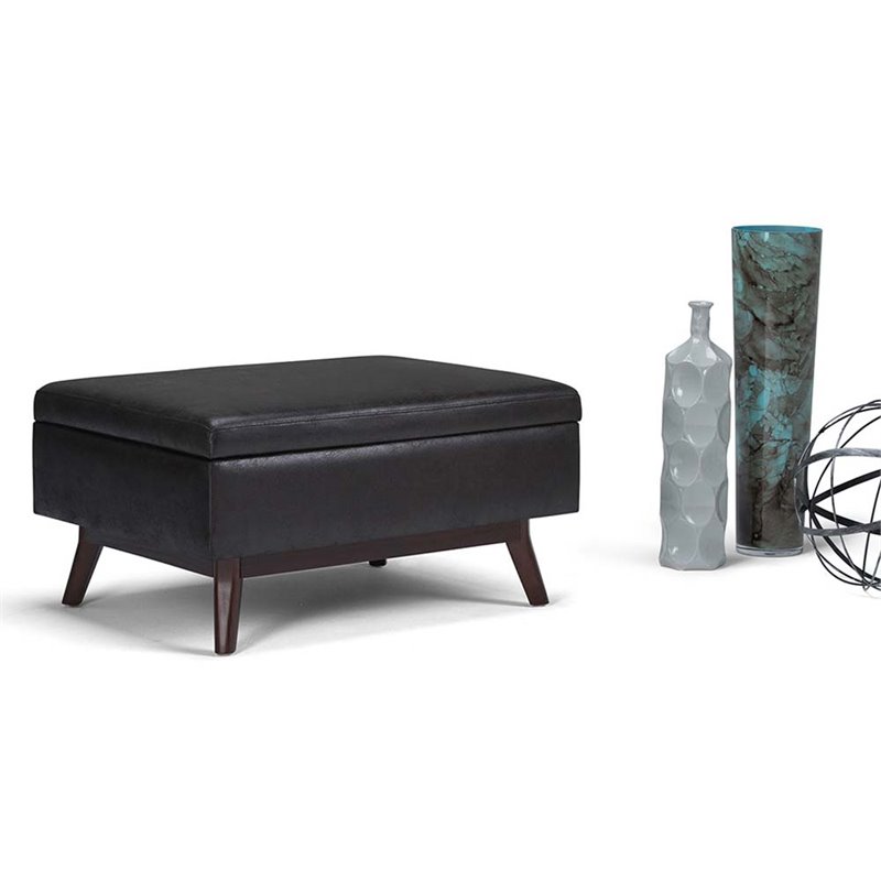 Pemberly Row Faux Leather Storage Ottoman in Distressed Black