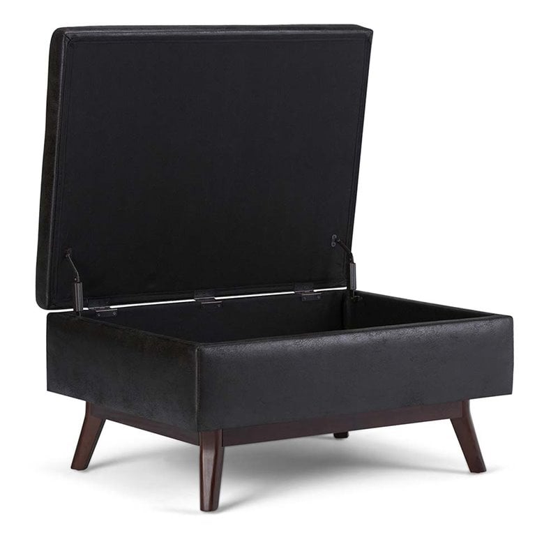 Pemberly Row Faux Leather Storage Ottoman in Distressed Black