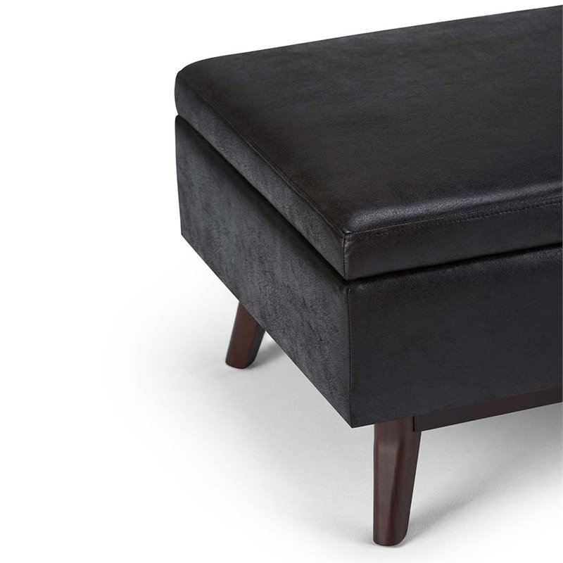 Pemberly Row Faux Leather Storage Ottoman in Distressed Black