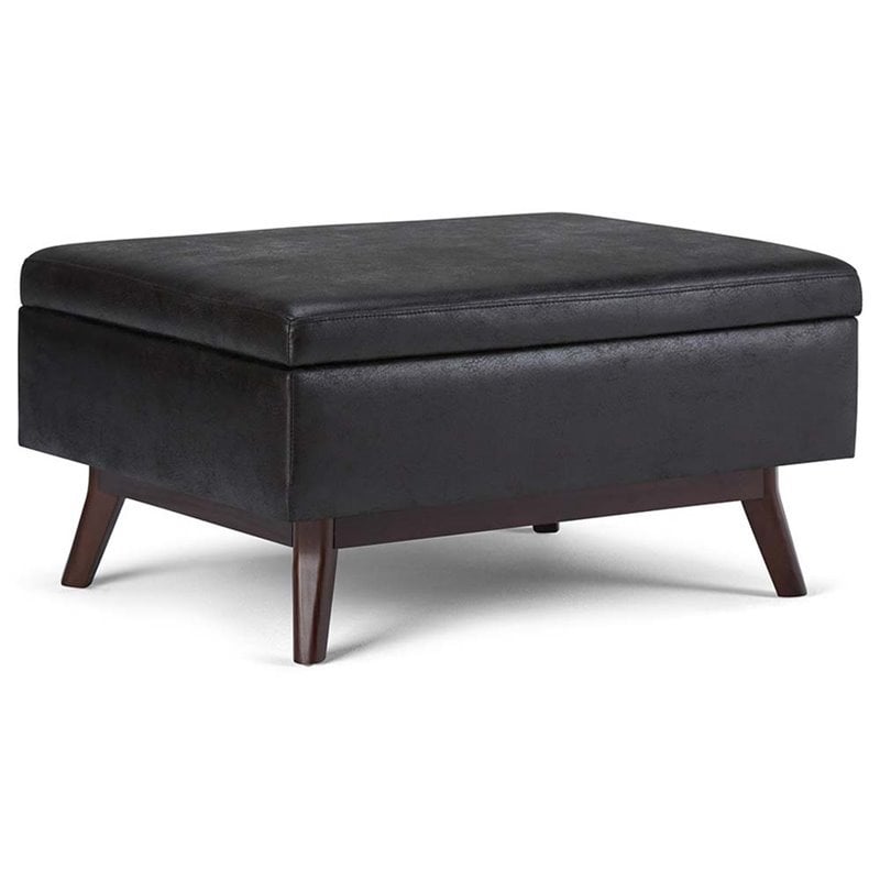 Pemberly Row Faux Leather Storage Ottoman in Distressed Black