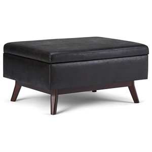 Pemberly Row Faux Leather Storage Ottoman in Distressed Black