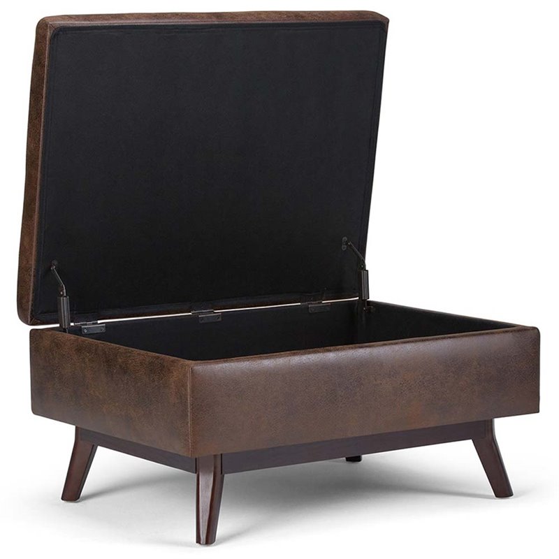 Pemberly Row Faux Leather Storage Ottoman in Distressed Chestnut Brown