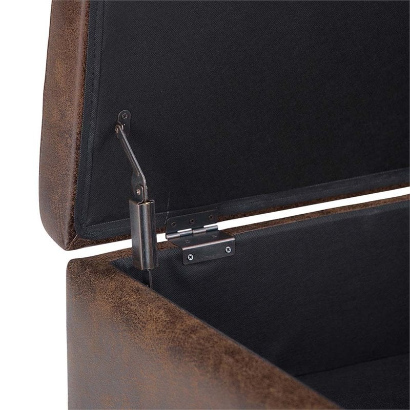 Pemberly Row Faux Leather Storage Ottoman in Distressed Chestnut Brown