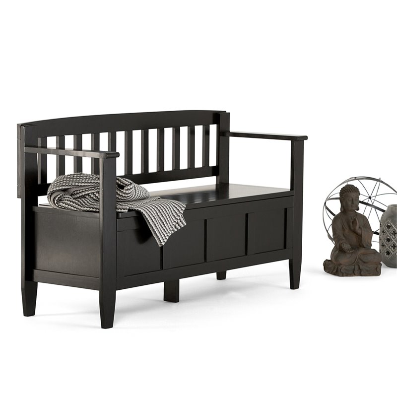 Pemberly Row Pine Entryway Storage Bench in Black Finish