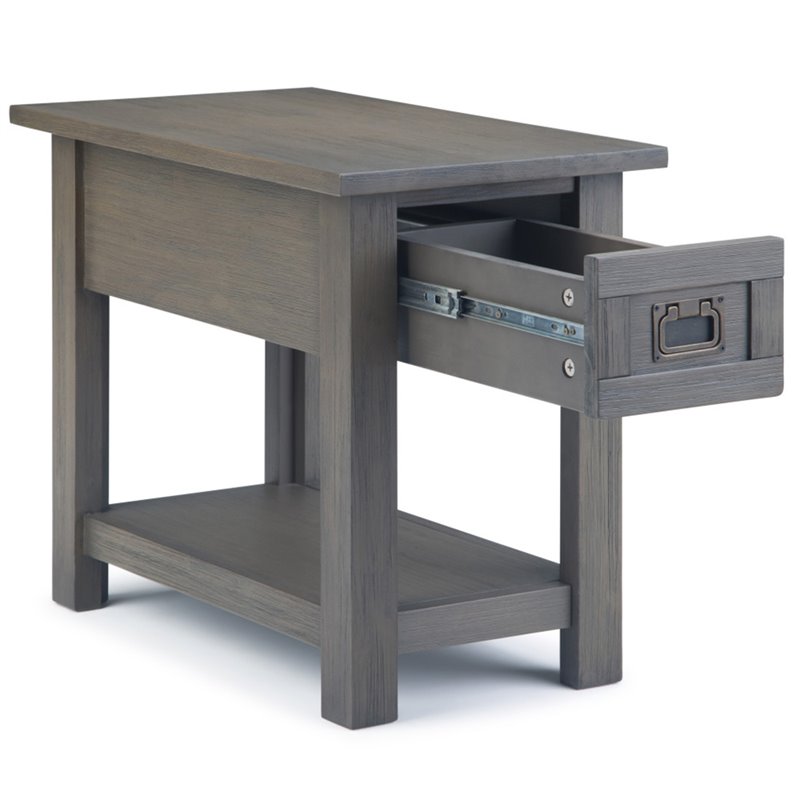 Pemberly Row Narrow Side Table Solid Acacia Wood in Farmhouse Gray