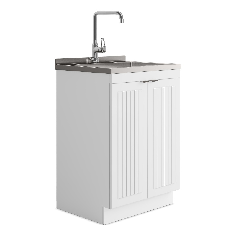 Pemberly Row 24 in Laundry Utility Sink Cabinet in White with High Faucet