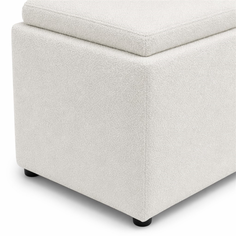 Pemberly Row Cube Storage Ottoman with Tray in Ivory Boucle Upholstery