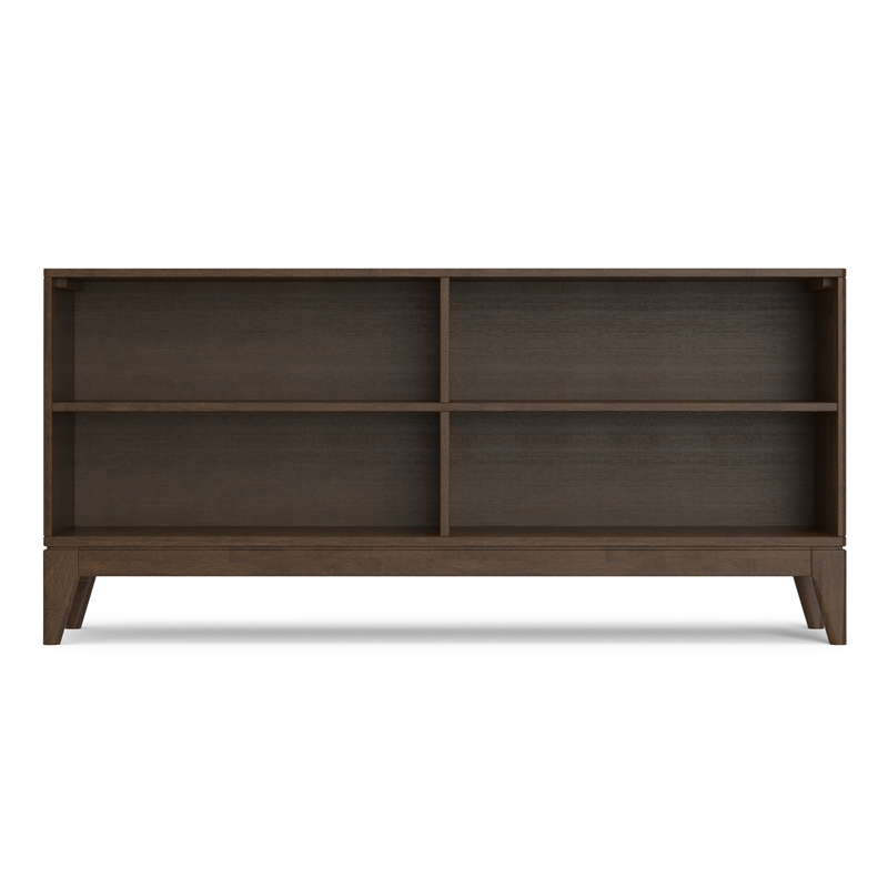 Pemberly Row Solid Wood Mid Century Low Bookcase in Walnut Brown 30