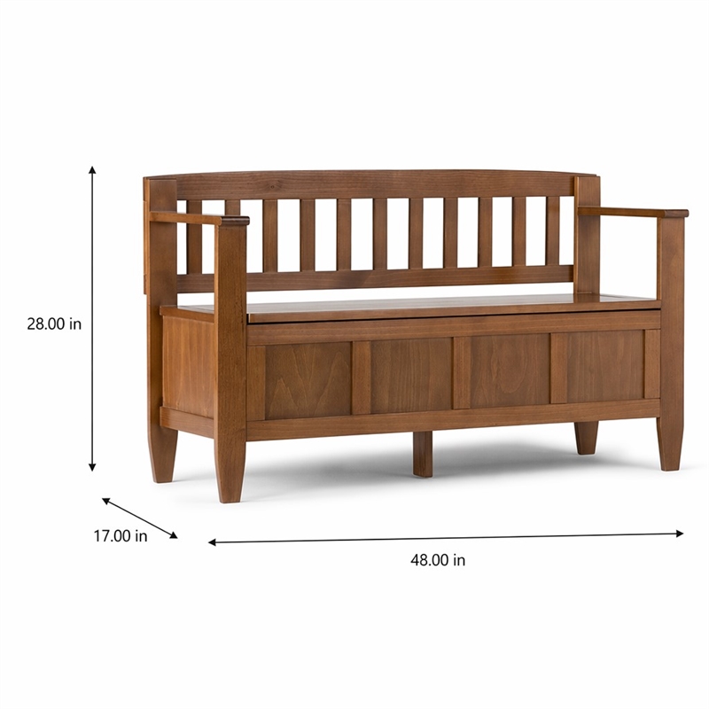 Pemberly Row Pine Entryway Storage Bench in Medium Saddle Brown