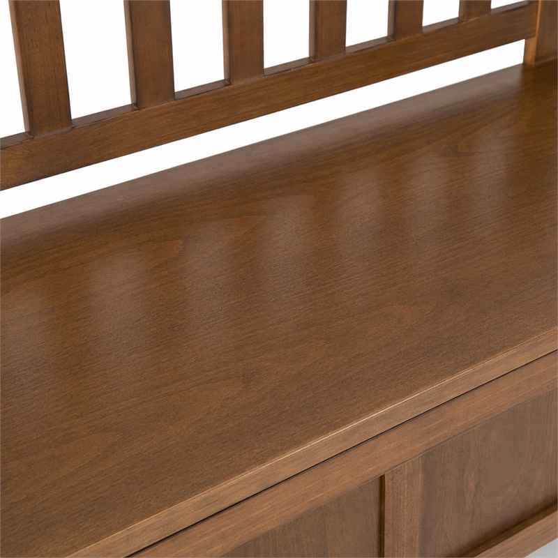 Pemberly Row Pine Entryway Storage Bench in Medium Saddle Brown