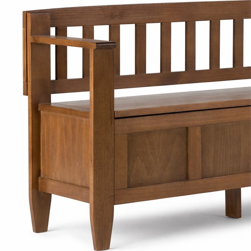 Pemberly Row Pine Entryway Storage Bench in Medium Saddle Brown