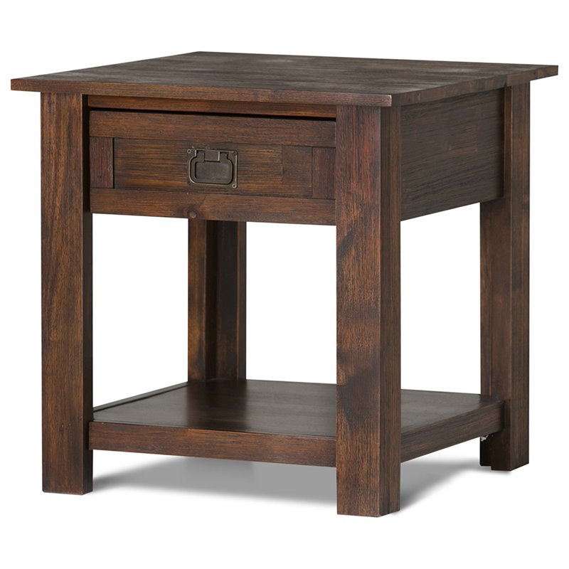 Pemberly Row End Table in Distressed Charcoal Brown Solid Acacia Wood