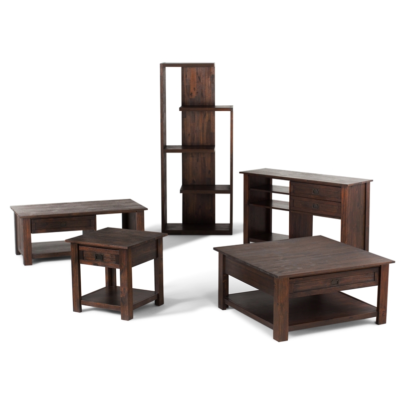 Pemberly Row Coffee Table in Distressed Charcoal Brown Solid Acacia Wood