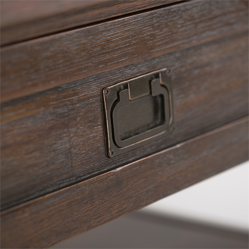 Pemberly Row Coffee Table in Distressed Charcoal Brown Solid Acacia Wood