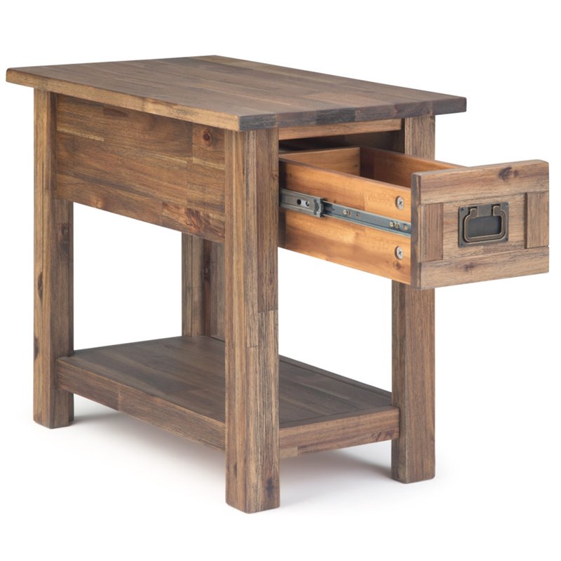 Pemberly Row Narrow Side Table Solid Acacia Wood in Rustic Natural Aged Brown
