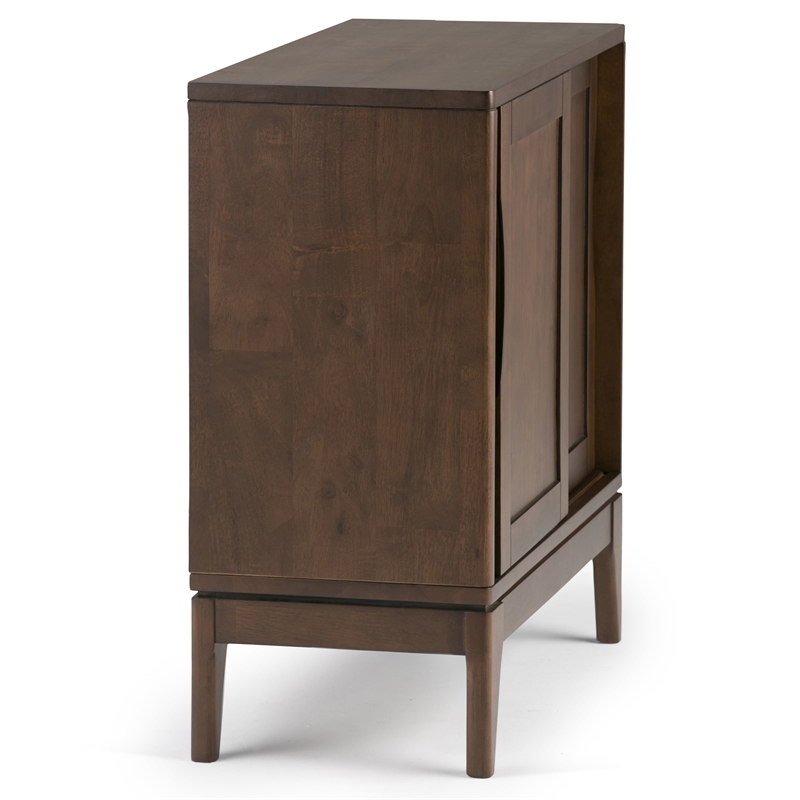 Pemberly Row Solid Wood Low Storage Cabinet with Sliding Doors in Walnut Brown