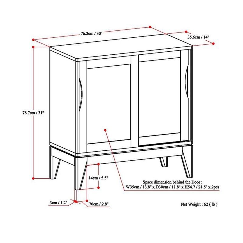 Pemberly Row Solid Wood Low Storage Cabinet with Sliding Doors in Walnut Brown