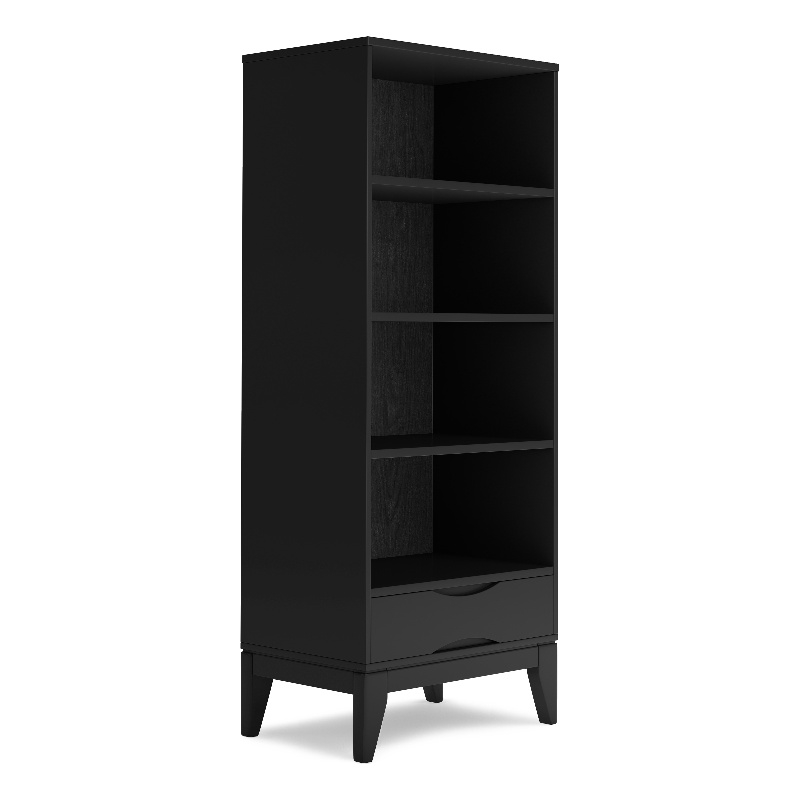 Pemberly Row 60 in Mid-Century Bookcase with Storage in Black Finish