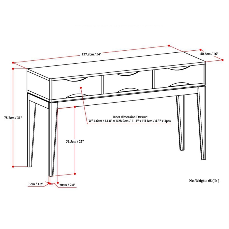 Pemberly Row 54 in Mid-Century Console Sofa Table in White Finish