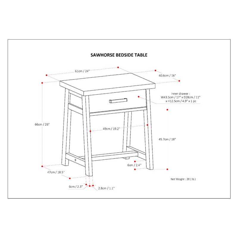 Pemberly Row 1 Drawer Wood Nightstand in Dark Chestnut Brown