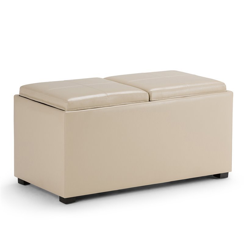 Pemberly Row 5 Piece Faux Leather Storage Ottoman Set in Cream