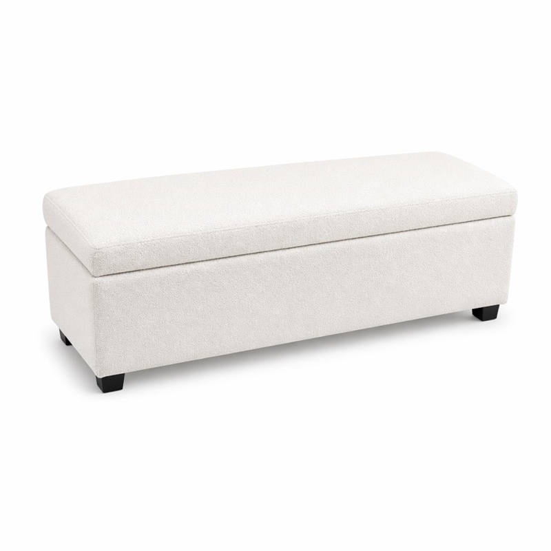Pemberly Row Solid Wood Ottoman Bench with Boucle Upholstery in Ivory