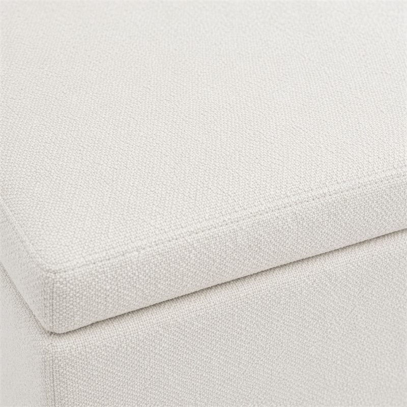 Pemberly Row Solid Wood Ottoman Bench with Boucle Upholstery in Ivory