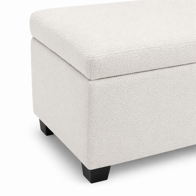 Pemberly Row Solid Wood Ottoman Bench with Boucle Upholstery in Ivory