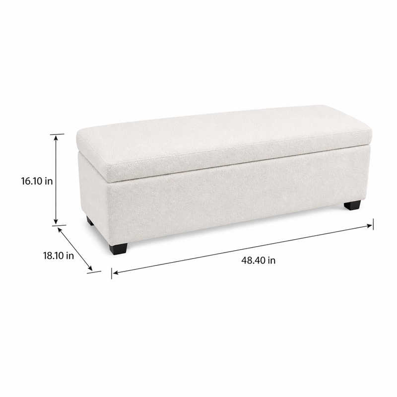 Pemberly Row Solid Wood Ottoman Bench with Boucle Upholstery in Ivory