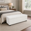 Pemberly Row Solid Wood Ottoman Bench in Alabaster Ivory Polyester Blend