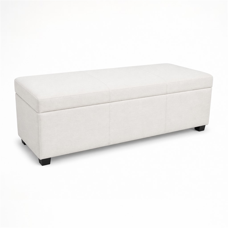 Pemberly Row Solid Wood Ottoman Bench in Alabaster Ivory Polyester Blend
