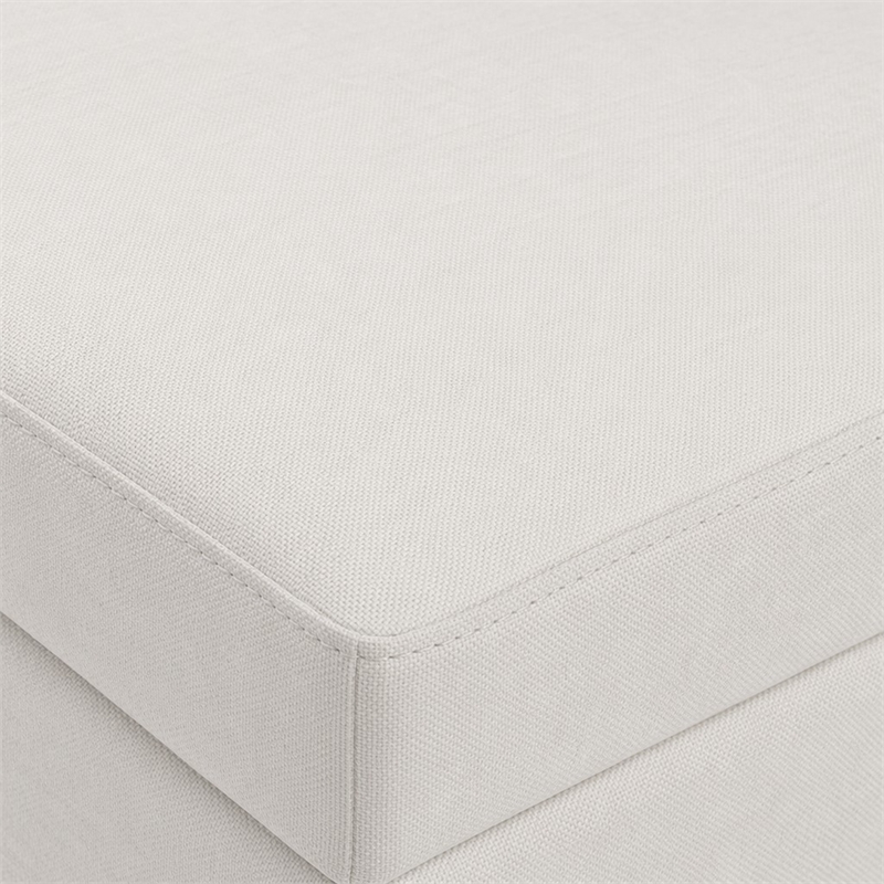Pemberly Row Solid Wood Ottoman Bench in Alabaster Ivory Polyester Blend