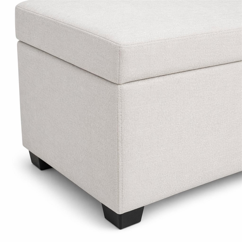 Pemberly Row Solid Wood Ottoman Bench in Alabaster Ivory Polyester Blend
