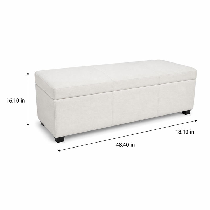 Pemberly Row Solid Wood Ottoman Bench in Alabaster Ivory Polyester Blend