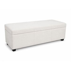 Pemberly Row Solid Wood Ottoman Bench in Alabaster Ivory Polyester Blend