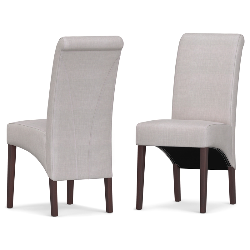 Pemberly Row Parson Dining Chair Set of 2 in Light Beige Linen Look Fabric