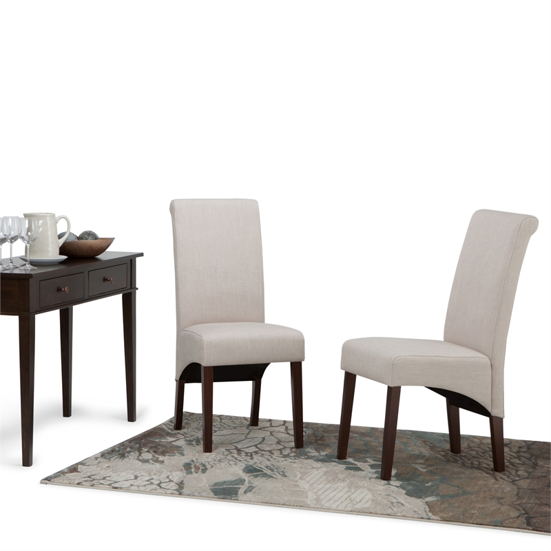 Pemberly Row Parson Dining Chair Set of 2 in Light Beige Linen Look Fabric