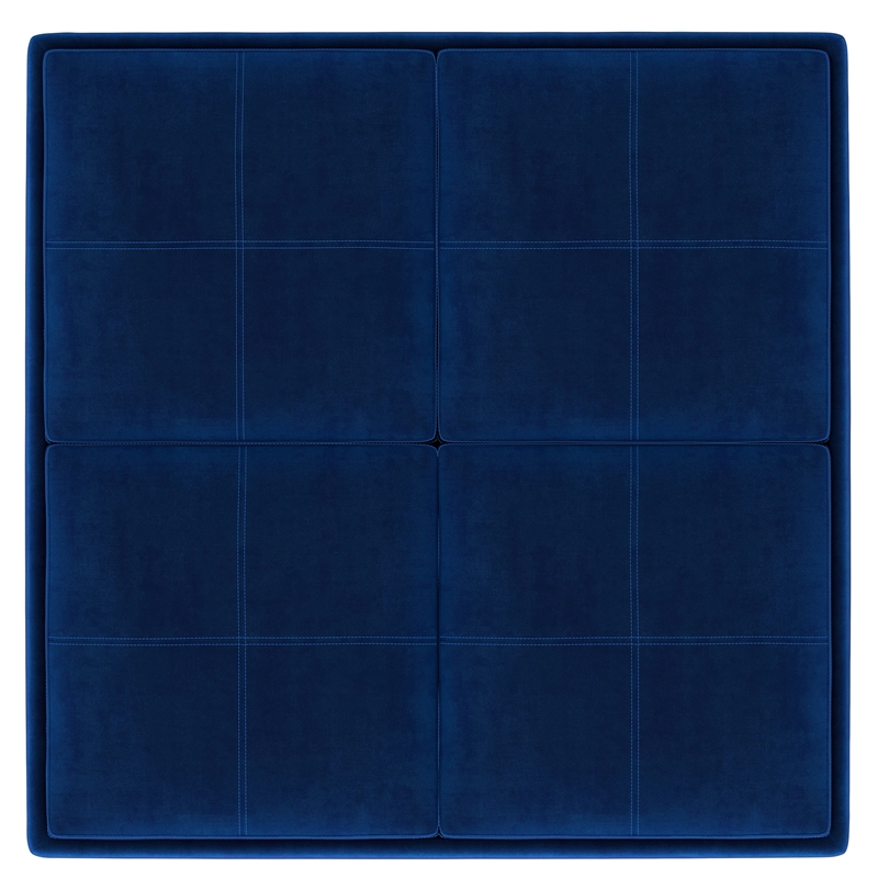 Pemberly Row Coffee Table Storage Ottoman with Flip Trays in Blue Velvet