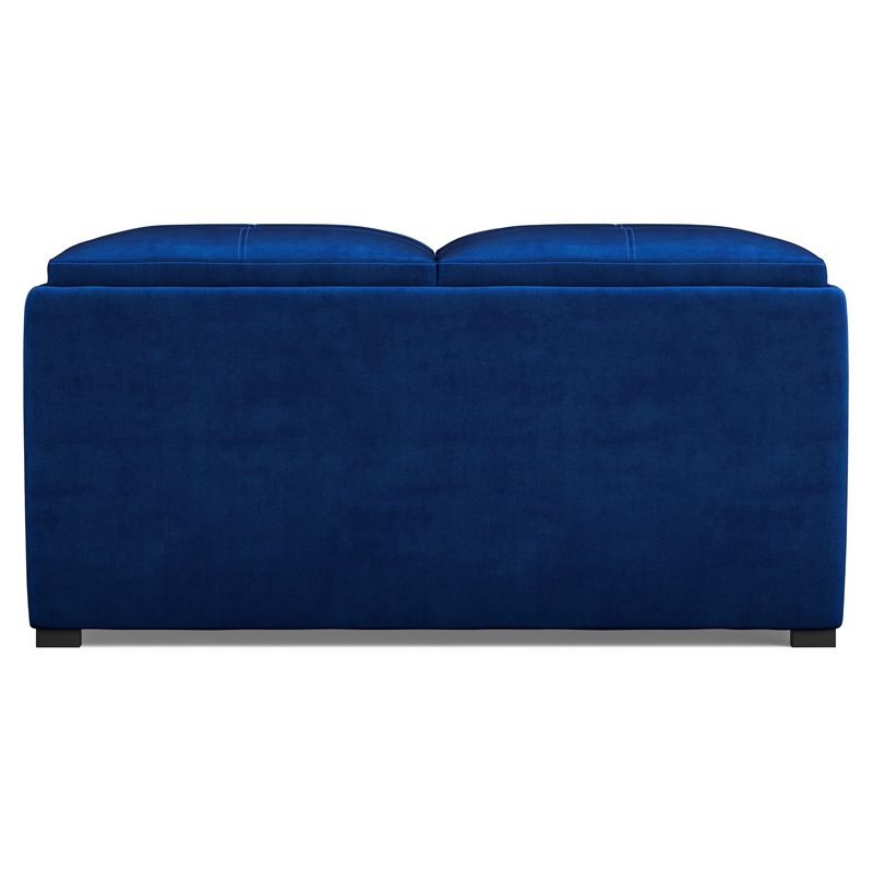 Pemberly Row Coffee Table Storage Ottoman with Flip Trays in Blue Velvet