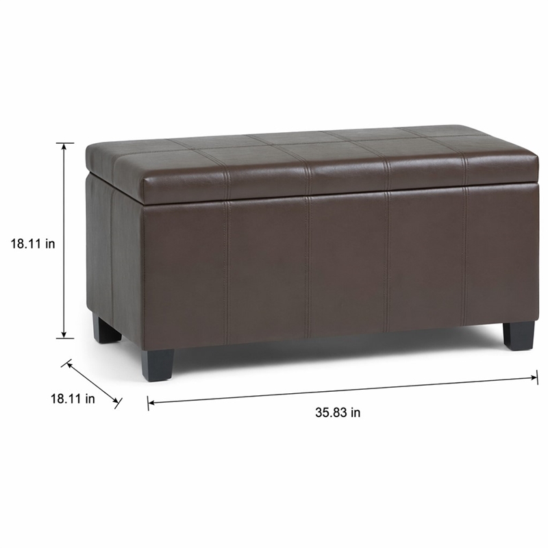 Pemberly Row Faux Leather Storage Bench in Chocolate Brown