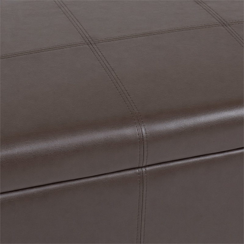 Pemberly Row Faux Leather Storage Bench in Chocolate Brown