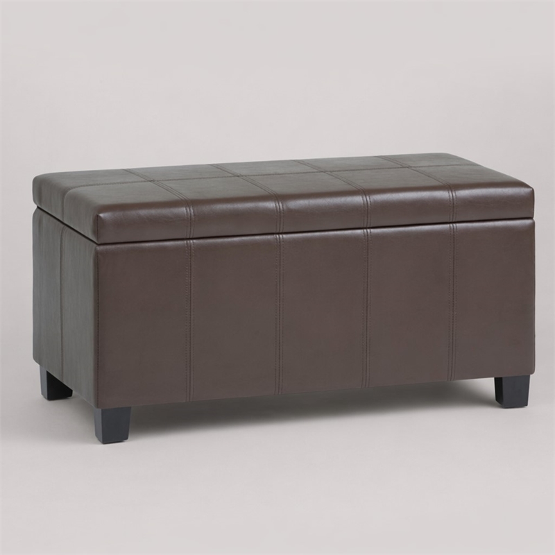 Pemberly Row Faux Leather Storage Bench in Chocolate Brown