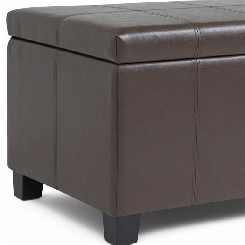 Pemberly Row Faux Leather Storage Bench in Chocolate Brown