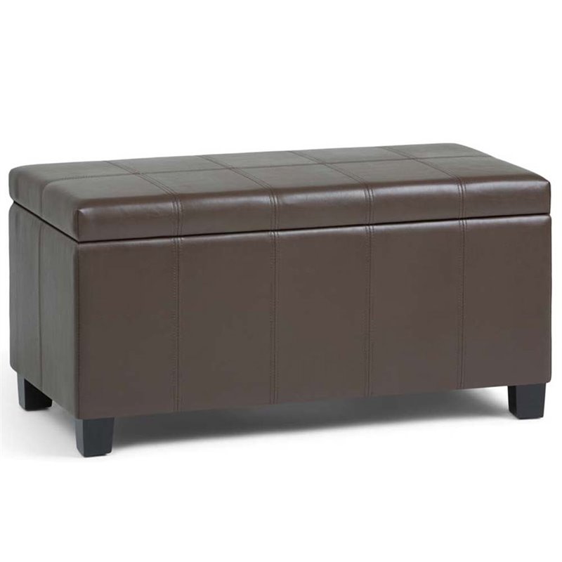 Pemberly Row Faux Leather Storage Bench in Chocolate Brown