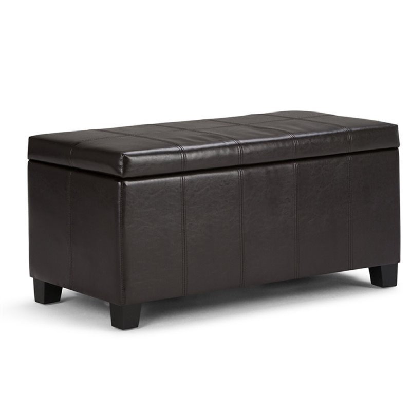 Pemberly Row Faux Leather Storage Bench in Tanners Brown
